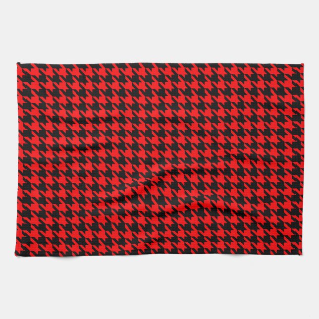 Red and Black Houndstooth Check Kökshandduk (Horisontell)