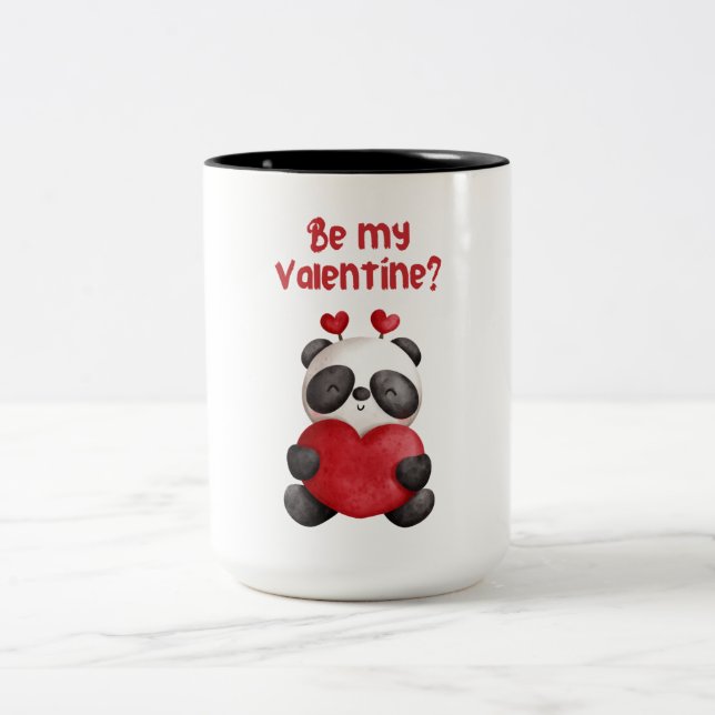 Red and Black Illustrated Valentine Day Två-Tonad Mugg (Center)