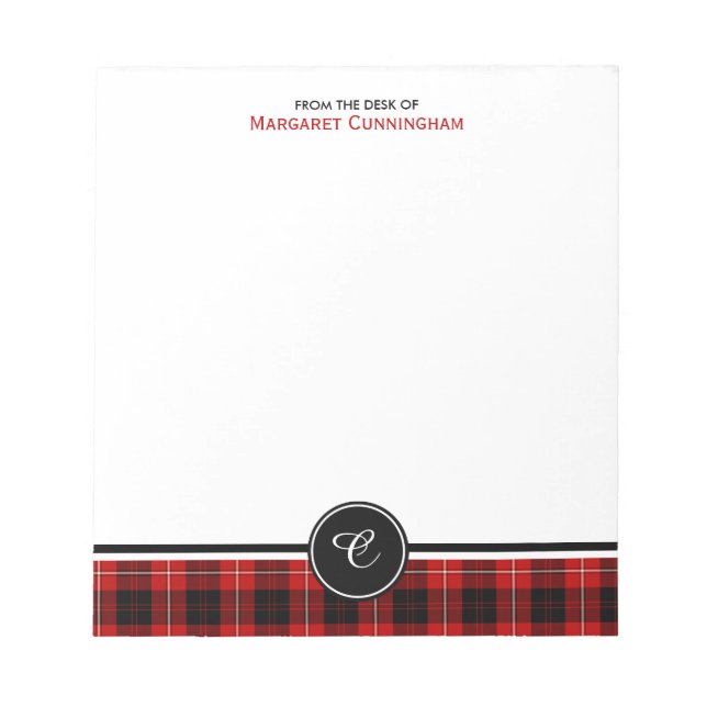 Red and Black Klan Cunningham Tartan Monogram Anteckningsblock (Framsida)