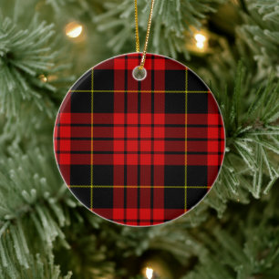 Red and Black Klan MacQueen Tartan Julgransprydnad Keramik
