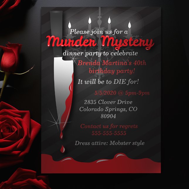 Red and Black Knivar Murder Mystoppmiddag Inbjudningar (Red and Black Knife Murder Mystery Dinner Invitation)