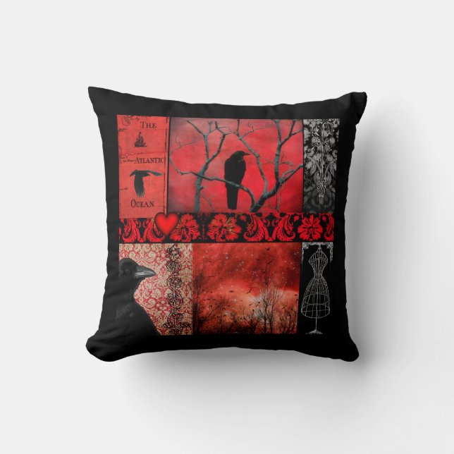 Red and Black Kråka Art Kudde (Framsida)