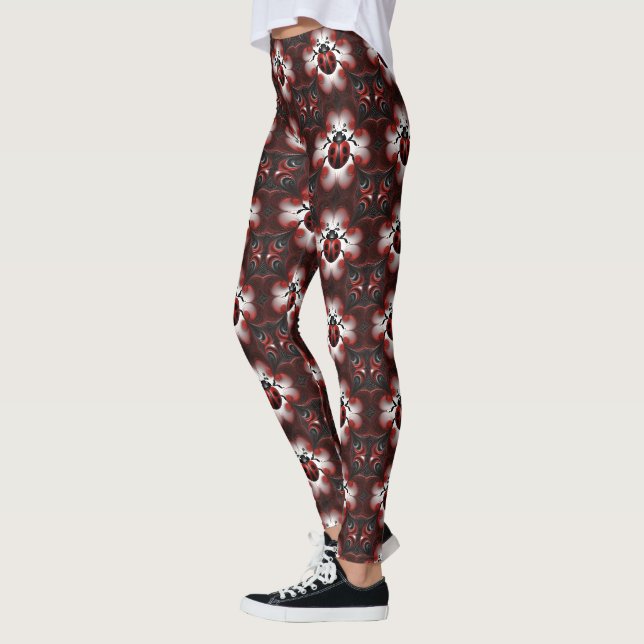 Red and Black Ladybird Fractal Art Design. Leggings (Vänster)