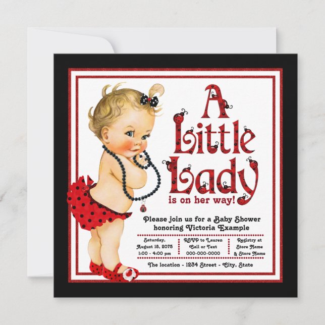 Red and Black Ladybug Baby Shower Inbjudningar (Framsida)