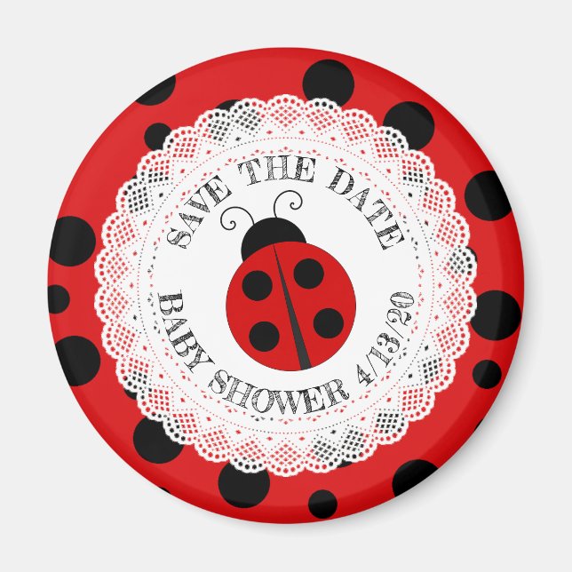 Red and Black Ladybug Baby Shower Reminder Magnet (Framsidan)
