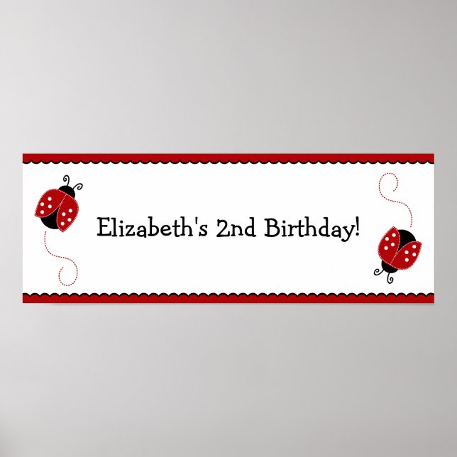 Red and Black Ladybug Birthday Banner Poster (Framsidan)