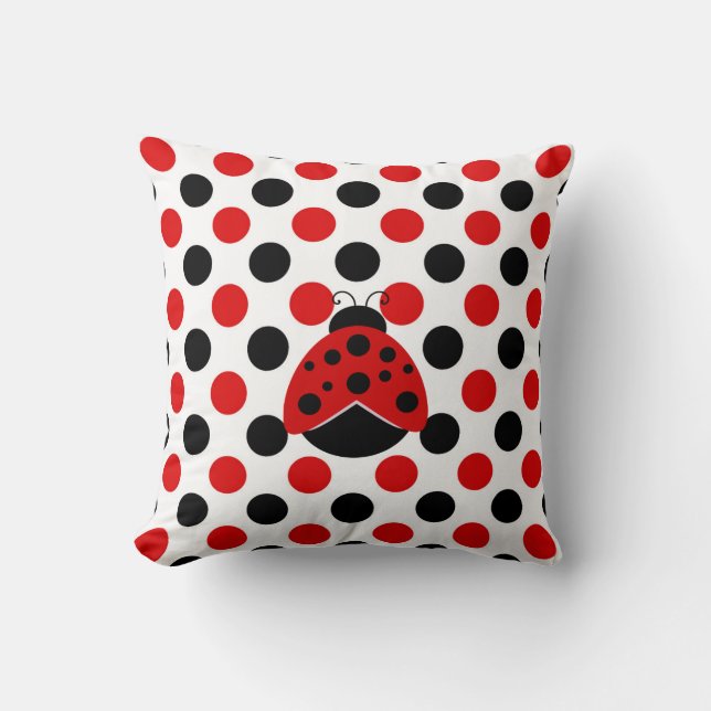 Red and Black Ladybug Pillow Kudde (Framsida)