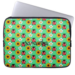 Red and Black Ladybug with Flowers Laptop Fodral