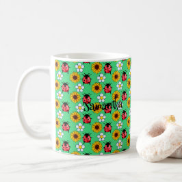 Red and Black Ladybug with Flowers Mugg