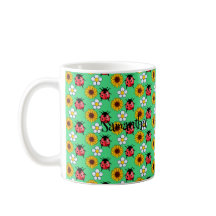 Red and Black Ladybug with Flowers Mugg