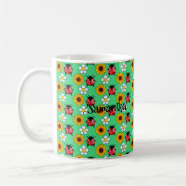 Red and Black Ladybug with Flowers Mugg