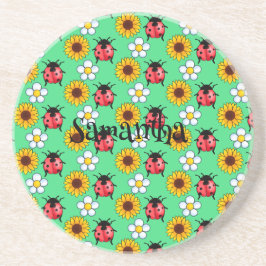 Red and Black Ladybug with Flowers Underlägg