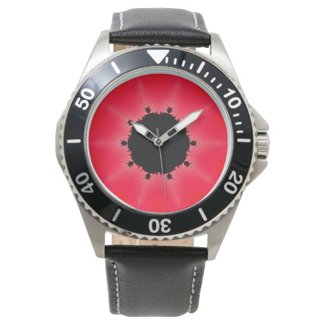 Red and Black Mandelbrot Fractal Armbandsur (Framsida)