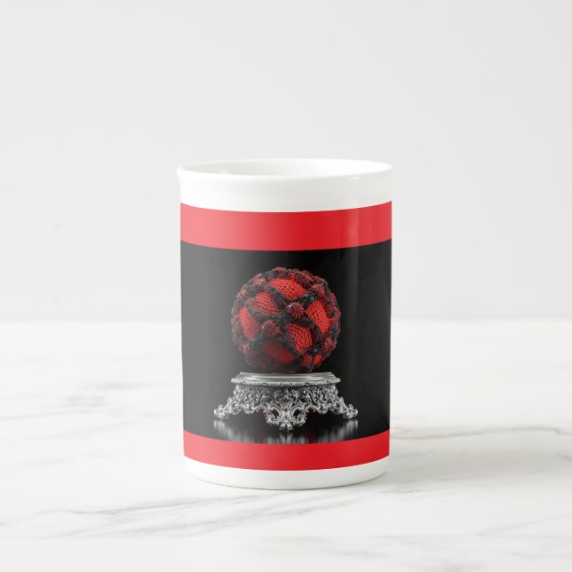 Red And Black Mandelbrot Sphere On Silver Pedestal Benporslin Mugg (Framsidan)