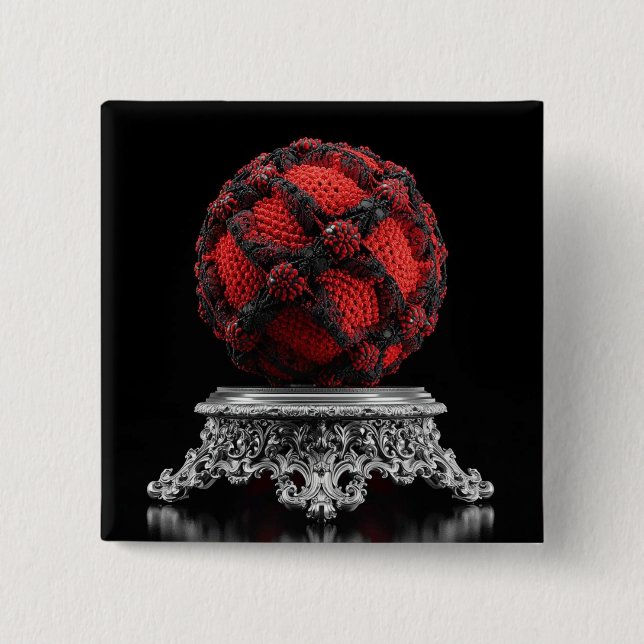 Red And Black Mandelbrot Sphere On Silver Pedestal Knapp (Framsida)