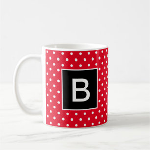 Red and Black Monogrammed Polka Dot Kaffemugg