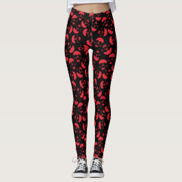 Red and Black Mörk Aesthetic Skull Mönster Leggings