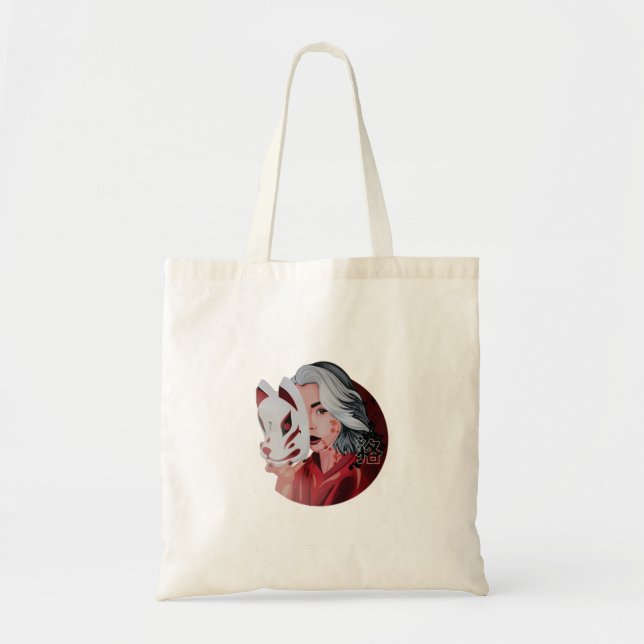 Red and Black Mujina Illustration Tote Bag Tygkasse (Framsidan)