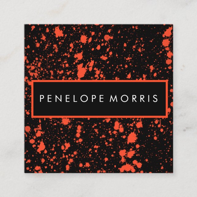 Red and Black Paint Splatter Beauty Stylist Fyrkantigt Visitkort (Framsida)