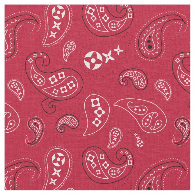 Red and Black Paisley Western Bandana Print Tyg (Närbild)