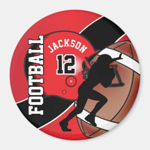 Red and Black Personalize Football Magnet