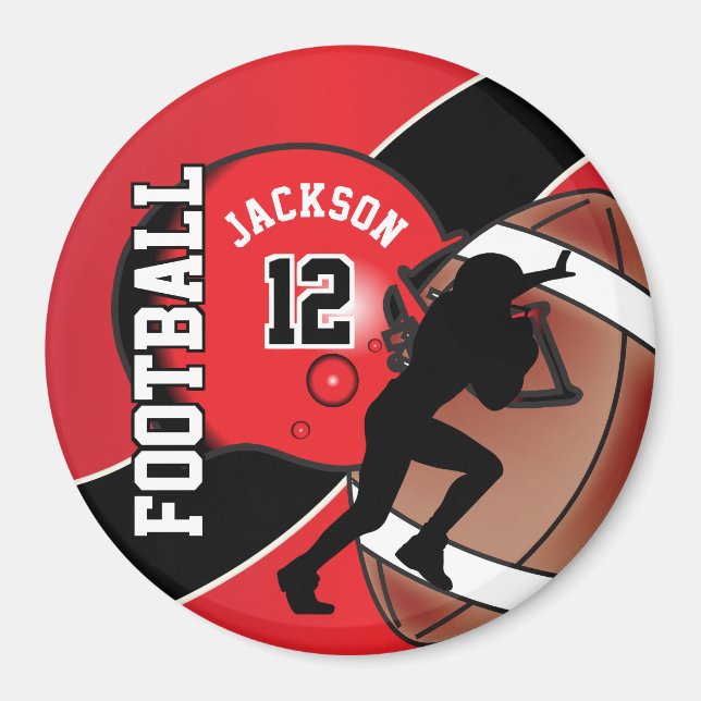 Red and Black Personalize Football Magnet (Framsidan)