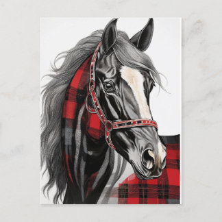 Red and Black Plaid Horse Vykort