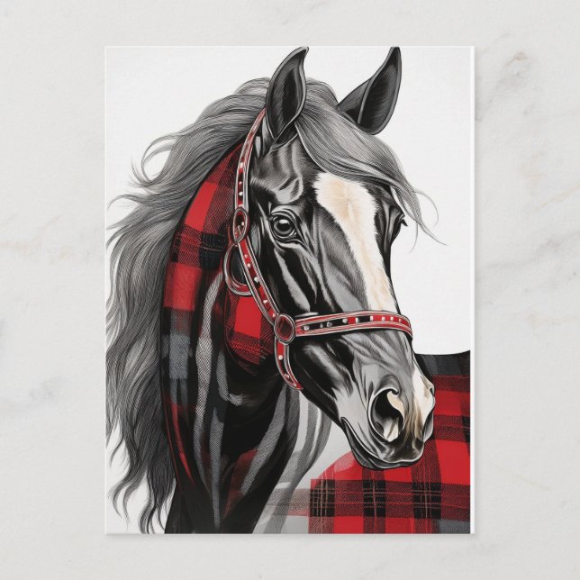 Red and Black Plaid Horse  Vykort (Framsida)