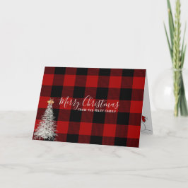 Red and Black plaid med vit Julgran Kort