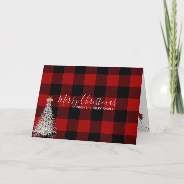Red and Black plaid med vit Julgran Kort (Framsida)