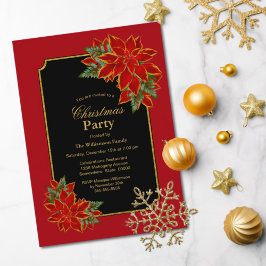 Red and Black Poinsettia jul Party Inbjudningar