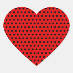 Red and Black Polka Dot Mönster. Fläckigt. Hjärtformat Klistermärke