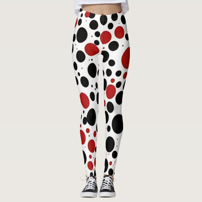 Red and Black Polka Dot Mönster Leggings (Framsida)
