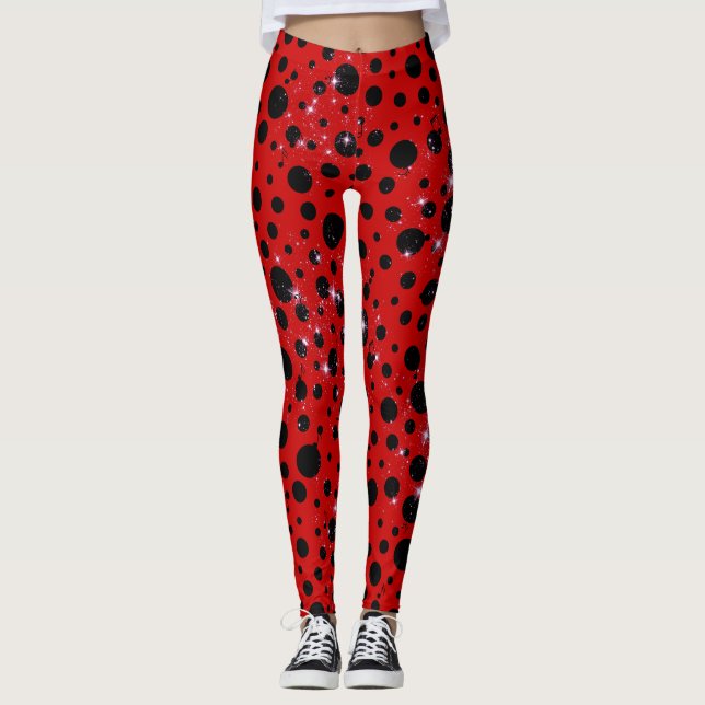 Red and black polka dots funny ladybug leggings (Framsida)