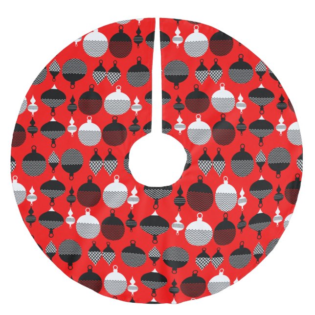 Red and Black Retro-juldekorationen Boll Julgransmatta Borstad Polyester (Framsidan)
