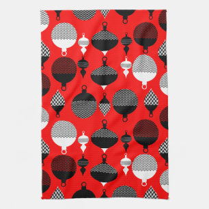 Red and Black Retro-juldekorationen Boll Kökshandduk