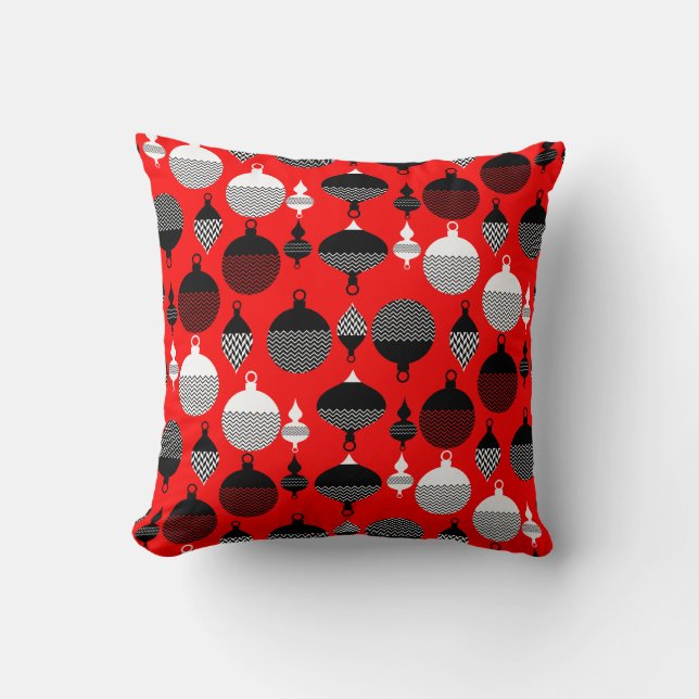 Red and Black Retro-juldekorationen Boll Kudde (Framsida)