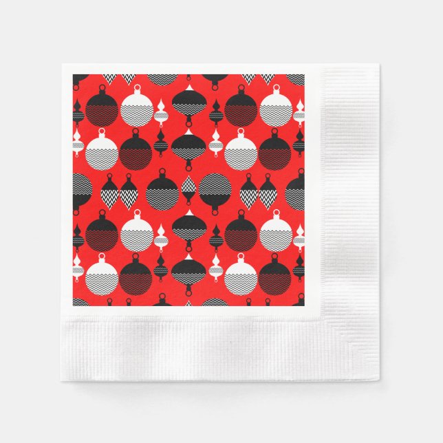 Red and Black Retro-juldekorationen Boll Pappersservett (Framsidan)