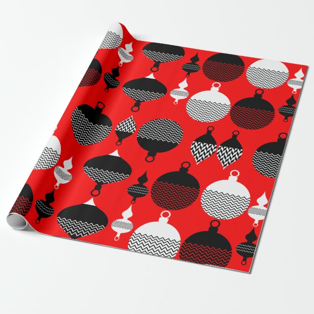 Red and Black Retro-juldekorationen Boll Presentpapper (Utrullad)