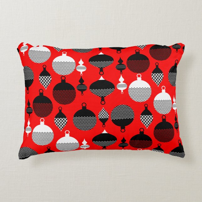 Red and Black Retro-juldekorationen Boll Prydnadskudde (Framsidan)