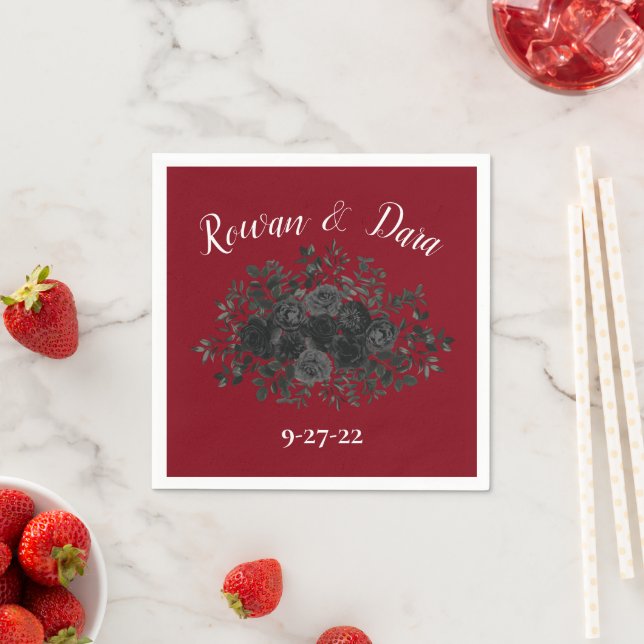 Red and Black Ro Gothic Bröllop Napkins Pappersservett (Insitu)