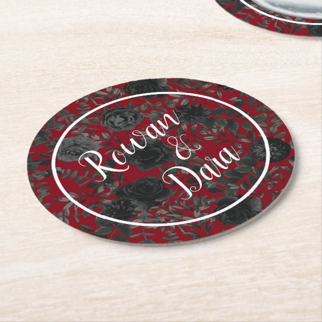 Red and Black Ro Gothic Bröllop Underlägg Papper Rund (Vinklad)