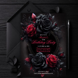 Red and Black Romantic Gothic Blommigt Birthday Inbjudningar
