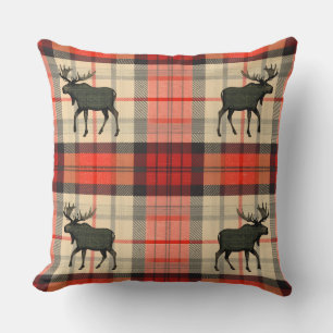 Red and Black Rustic Moose Play Mönster Kudde
