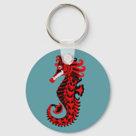 Red and Black Seahorse Nyckelring