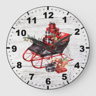 Red and Black Sleigh Paket jul Barn Wood Stor Klocka