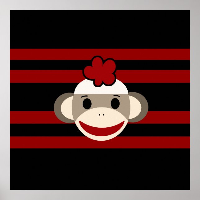 Red and Black Sock monkey Girl Flower Hat Poster (Framsidan)