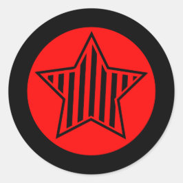 Red and Black Star Round Sticker Runt Klistermärke