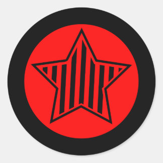Red and Black Star Round Sticker Runt Klistermärke