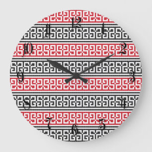 Red and Black Stitch Mönster Stor Klocka